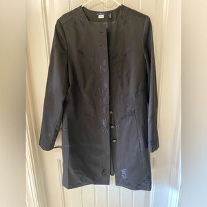 Chic Charcoal Embroidered Trench Coat